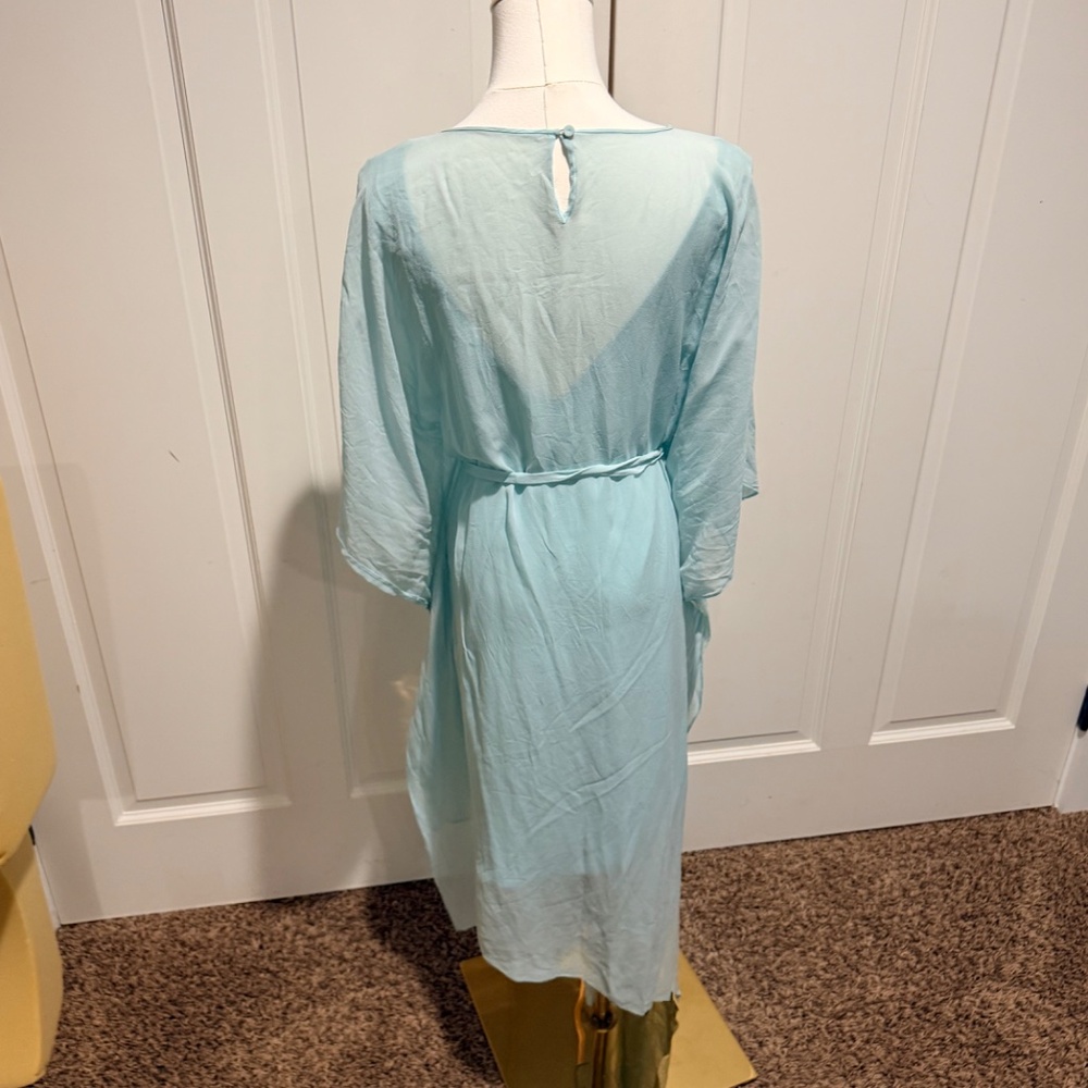 BCBGMAXAZRIA Suzy Draped Asymmetric Mint Green Aqua Silk Dress - Picture 12 of 14